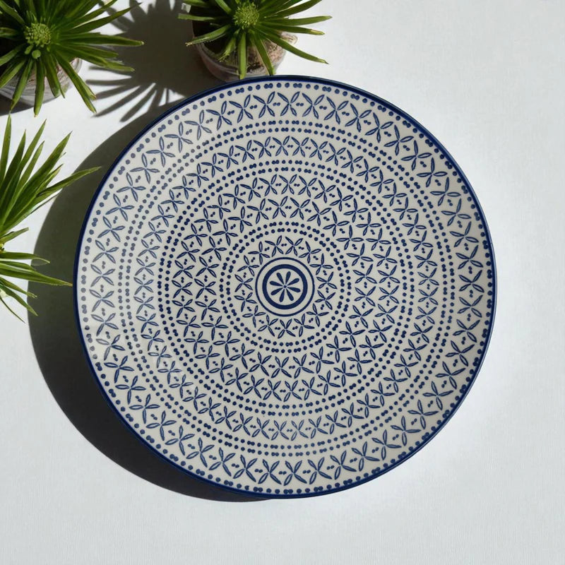 Techmanistan Mandala Ceramic Noodle Bowl with Handle – Microwave Safe Korean Tableware