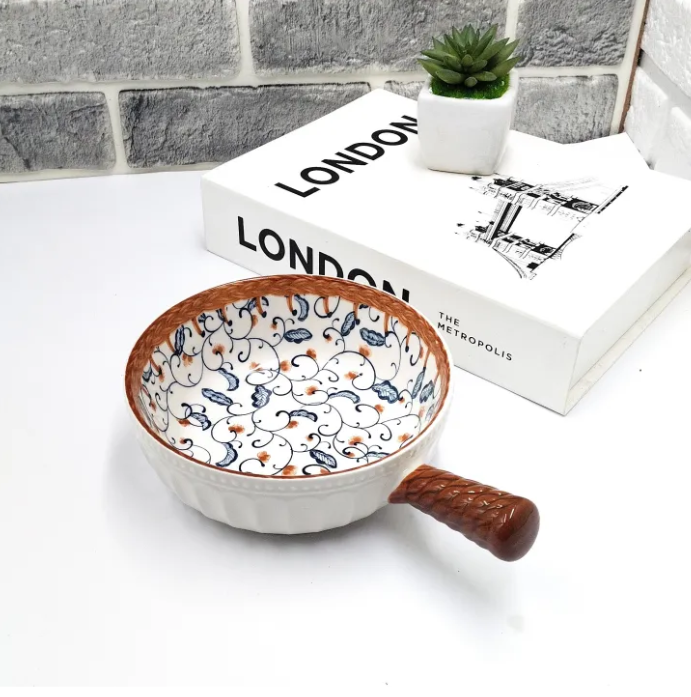 Techmanistan Mandala Ceramic Noodle Bowl with Handle – Microwave Safe, Korean Style