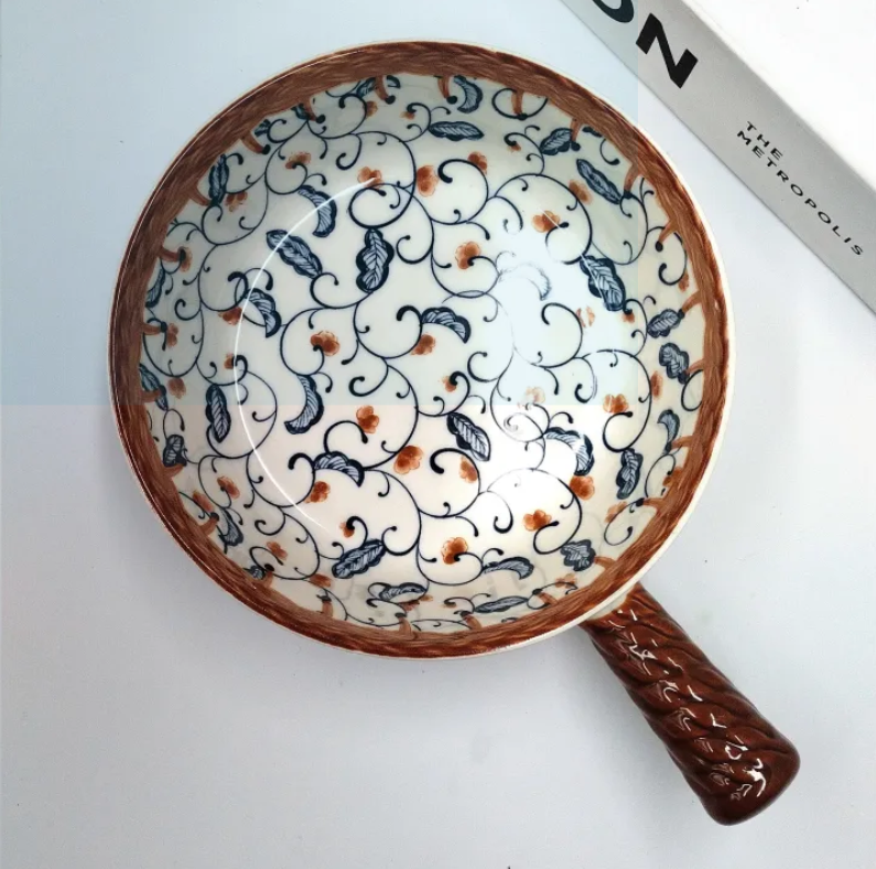 Techmanistan Mandala Ceramic Noodle Bowl with Handle – Microwave Safe, Korean Style