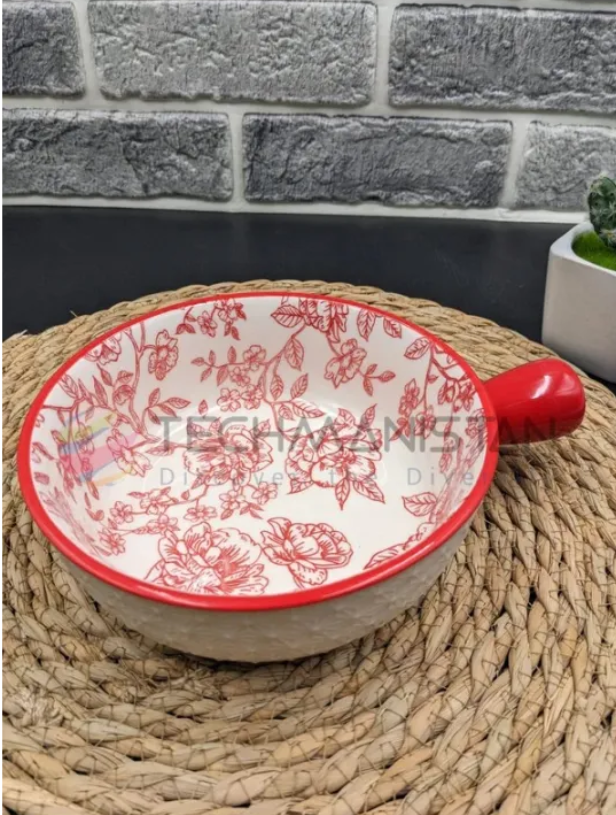 Techmanistan Mandala Ceramic Noodle Bowl with Handle – Microwave Safe, Korean Style